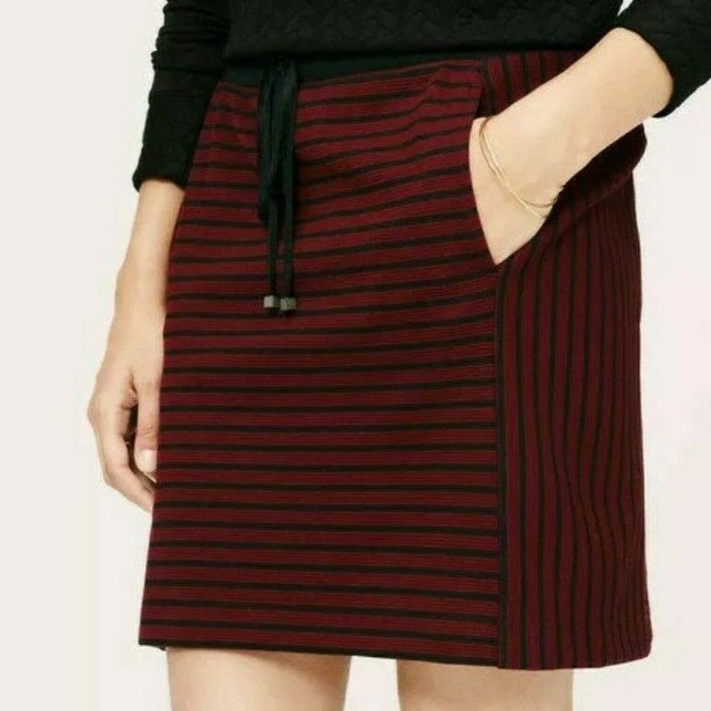 LOFT Lou & Grey Striped Skirt Black Burgundy Sz XS